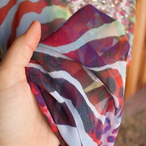 Miss G Bags Bejeweled Animal Print Chiffon Kaftan Poncho Blouse Size M - Picture 5 of 16